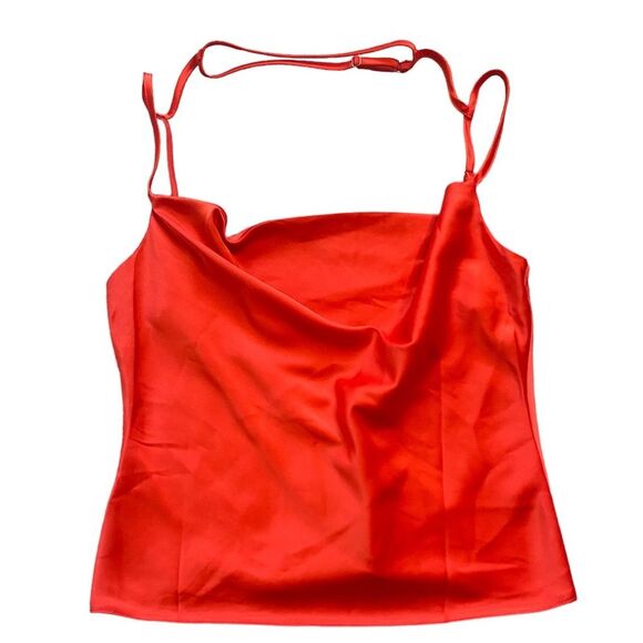 Nasty Gal Tops - Nasty Gal Fire Red Satin Cowl Neck Strappy Back Cami